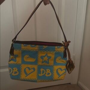 Dooney & Bourke Yellow and Blue Shoulder Bag with Leather Trim